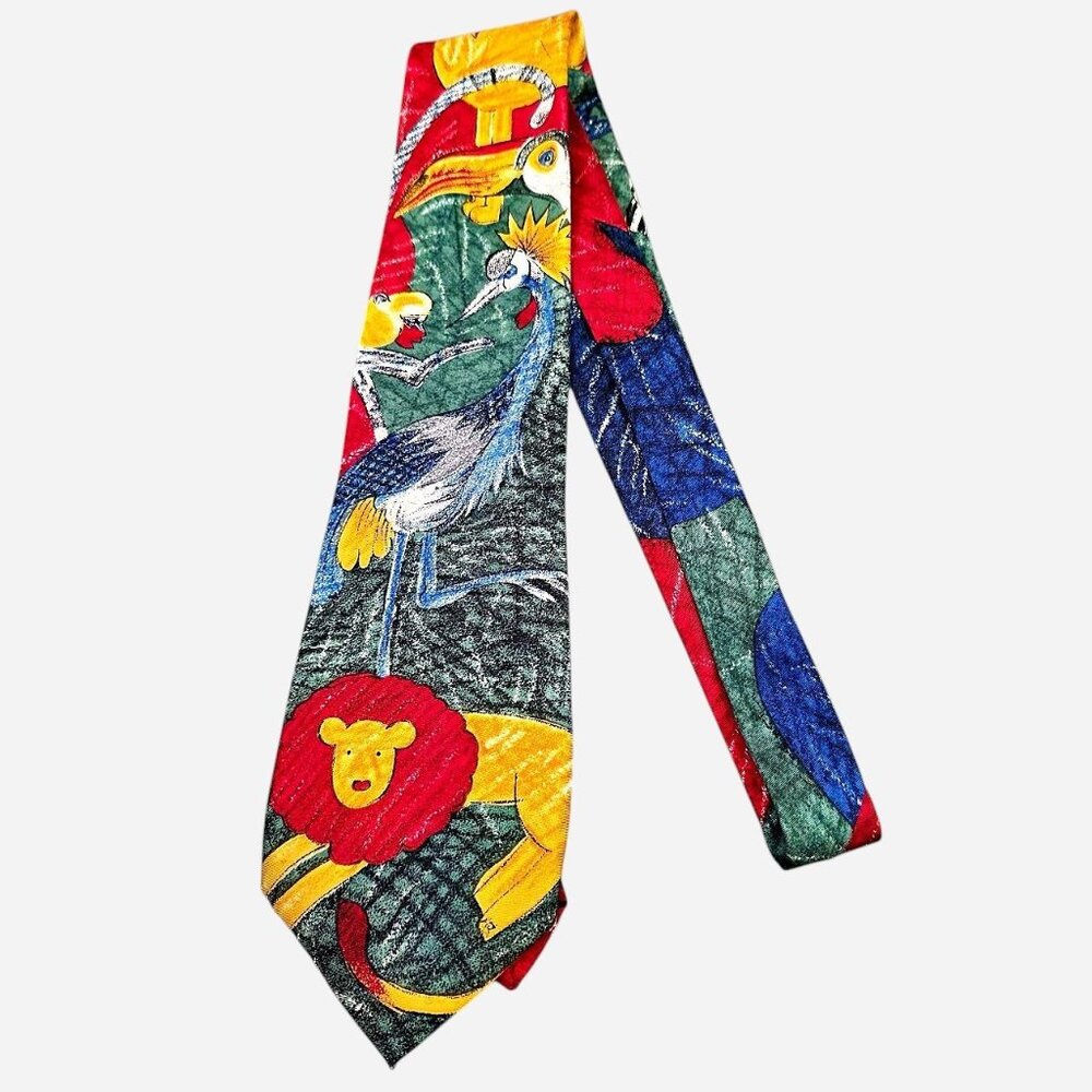 Vintage World Wildlife Fund (WWF) Rhino Men's Silk Necktie from the 90s